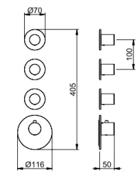 SB AESTHETICS Round Miscelatore termostatico ad incasso con 3 uscite/ 3x rubinetti d'arresto Cromo 1208954968