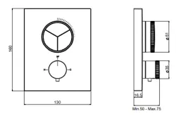 SB Push Square Miscelatore termostatico da incasso con deviatore a 3 vie e regolatore di volume PVD rame 1208955136