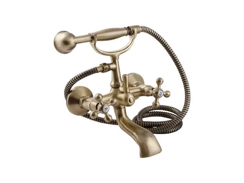 Aquadesign Marseille rubinetto classico da appoggio con manopole a leva in bronzo, doccetta inclusa