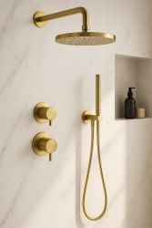 Waterevolution Flow Set doccia ad incasso con termostato soffione a pioggia e doccettain ottone spazzolato