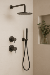 Waterevolution Flow Set doccia ad incasso con termostato soffione a pioggia e doccetta in gun metal