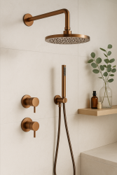 Waterevolution Flow Set doccia ad incasso con termostato soffione a pioggia e doccetta rame spazzolato PVD