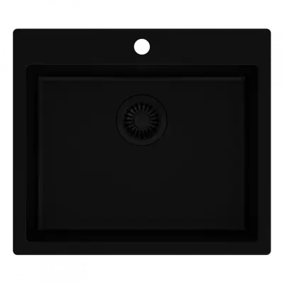 Quadri Sheffield lavello in granito nero montaggio a filo 57x50 cm con foro per rubinetto e tappo nero 1208956076