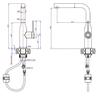 Quadri Stamford Miscelatore da cucina con beccuccio estraibile rame PVD 1208956083