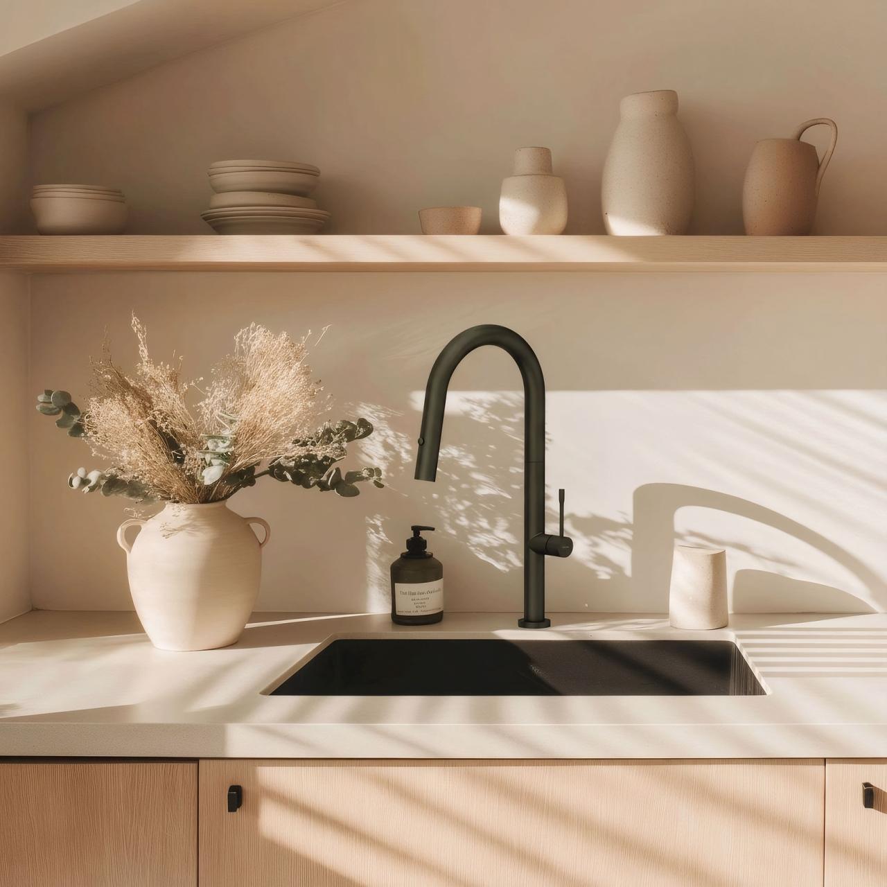 Quadri Brighton Miscelatore da cucina nero opaco con beccuccio estraibile e modalità di spruzzo 1208956106
