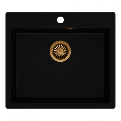 Quadri Sheffield lavello in granito nero montaggio a filo 57x50 cm con foro per rubinetto e tappo in rame 1208956115