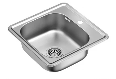 Aquadesign Basic lavello quadrato in acciaio inox 48x48 cm da incasso con foro rubinetto 1208956284