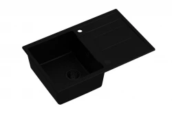 Quadri Sheffield lavello in granito nero montaggio a filo con zona di drenaggio 78x50cm e tappo nero