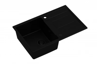 Quadri Sheffield lavello in granito nero montaggio a filo con zona di drenaggio 78x50cm e tappo nero