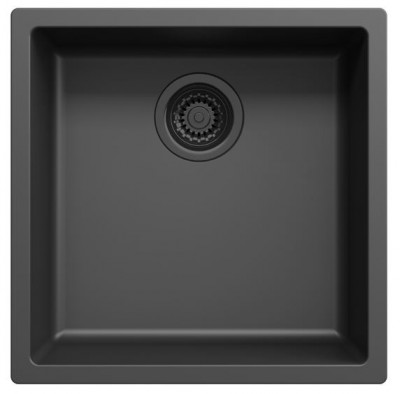 Lavello nero 40x40 cm sottopiano, da incasso e a filo con tappo nero 1208956391