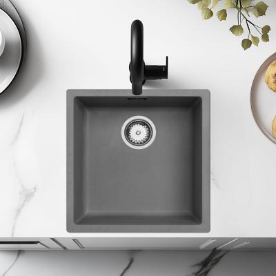 Lavello in cemento grigio 40x40cm, disponibile in versione incasso, soprapiano e a filo con tappo in acciaio inossidabile 1208956393.