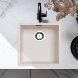 Lavello crema sabbia 40x40cm a filo sopra e sottopiano con tappo in acciaio inossidabile 1208956394
