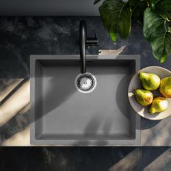 Lavandino in cemento grigio 50x40cm a sottopiano, a incasso e a filo con tappo in acciaio inossidabile 1208956398