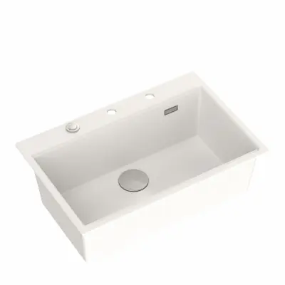 Quadri lavello grande in granito hard rock bianco montaggio sopra il piano 76x50cm inclusi accessori 1208956409