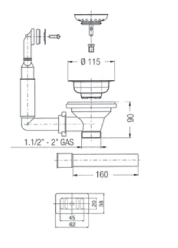 PB Classic Bronze drain set with overflow for a kitchen sink and basket strainer bronze lockable 1208956478