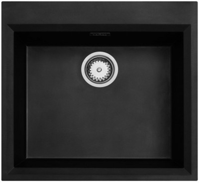 Lavello da incasso nero 58x53 cm con foro per rubinetto e tappo in acciaio inox 1208956732