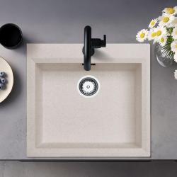 Lavello crema sabbia soprapiano 58x53 cm con foro per rubinetto e tappo in acciaio inossidabile 1208956773