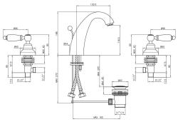 PB Rubinetto classico a 3 fori per lavabo alto con leve bianche Cromo 1208956911