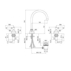 PB Rubinetto classico a 3 fori per lavabo con leve bianche e beccuccio rotondo Cromo 1208956912