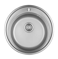 Ausmann Basic Lavello rotondo in acciaio inossidabile con foro per rubinetto montaggio sopra il piano 51 cm sifone incluso 1208956976