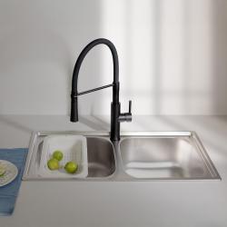 Ausmann Basic Lavello doppio in acciaio inossidabile montaggio sopra piano 78x43 cm sifone incluso 1208956995