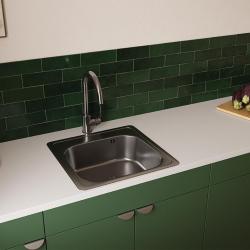 Ausmann Basic Lavello in acciaio inossidabile montaggio sopra piano 48x48 cm con foro per rubinetto e sifone incluso 1208957000