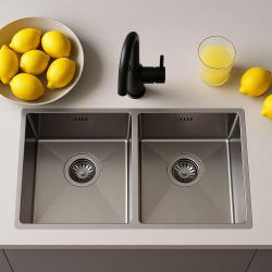 Ausmann Oder Lavello doppio in acciaio inossidabile 76x45cm con 2 vasche 34x40cm montaggio a filo sopra e sotto piano extra profondo 22cm 1208957116