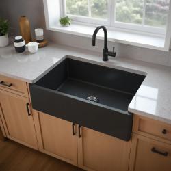 GraniteMy Tradition lavello intermedio rustico in granito 60x48 cm nero farmhouse a filo e sottopiano 1208957288
