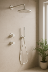 Set doccia da incasso Waterevolution Flow bianco opaco con doccia a pioggia termostatica e doccetta 1208957344