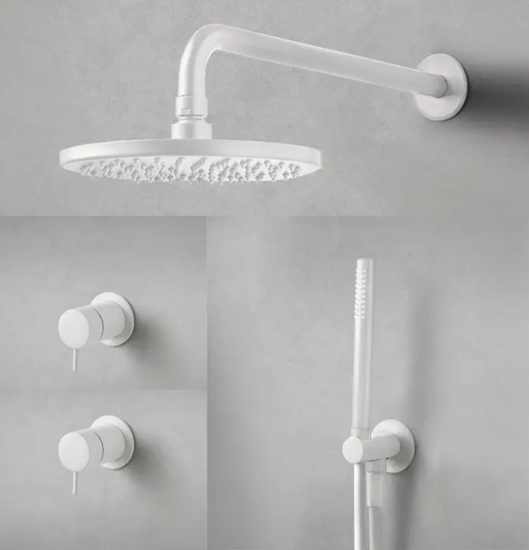 Set doccia da incasso Waterevolution Flow bianco opaco con doccia a pioggia termostatica e doccetta 1208957344