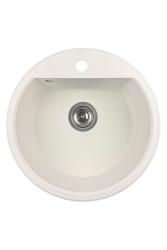 GraniteMy Bremen lavello rotondo in granito 43 cm bianco sopra piano o sottopiano con foro per rubinetto e tappo in acciaio inossidabile 1208957356