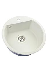GraniteMy Bremen lavello rotondo in granito 43 cm bianco sopra piano o sottopiano con foro per rubinetto e tappo in acciaio inossidabile 1208957356