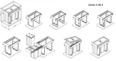 Garbi Sorter S-30-3 Sistema di raccolta differenziata integrato con 3 contenitori da 10 litri 1208957362