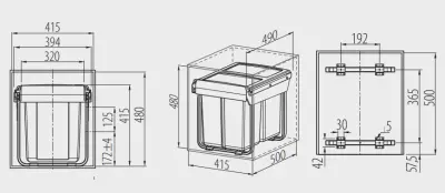 Garbi Sorter S-45-3 sistema di raccolta rifiuti con 3 contenitori 1 x 20 e 2 x 10 litri 1208957366