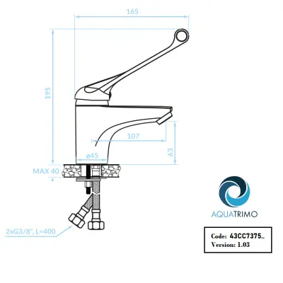 AquaTrimo Clinic Miscelatore per lavabo con leva lunga medica cromato 43CC7375CM