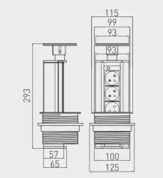 Indux Up & Down presa di terra retraibile nera per cucina in top da lavoro con 3 prese 1208957404