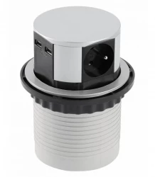 Indux Push presa da cucina argento retraibile nel piano di lavoro con 3 prese e 2 x USB 1208957412
