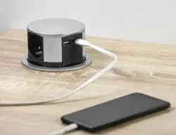 Indux Push presa da cucina argento retraibile nel piano di lavoro con 3 prese e 2 x USB 1208957412