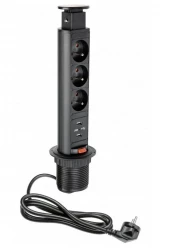 Indux Up & Down piccola presa di terra retraibile nera per cucina in piano di lavoro con 3 prese e 2 x USB 1208957418