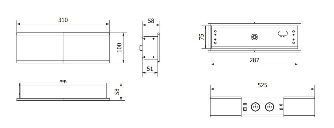 Presina da incasso Indux Slide max per cucina con presa di terra incorporata nel piano di lavoro con USB-A, HDMI, RJ45 e USB-C, colore nero opaco 1208957441