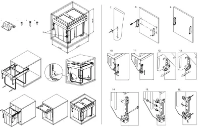 Garbi Carrier C-40-3-H Sistema di raccolta rifiuti con guide proprie e 3 contenitori per rifiuti 1 x 20 + 2 x 10 Litri 1208957464