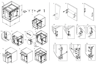 Garbi Carrier C-45-2-H Sistema di raccolta differenziata dei rifiuti con guide proprie e 2 contenitori 2 x 20 litri 1208957466