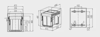 Garbi Carrier C-45-2-H Sistema di raccolta differenziata dei rifiuti con guide proprie e 2 contenitori 2 x 20 litri 1208957466