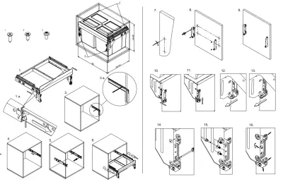 Garbi Carrier C-60-2 Sistema di raccolta differenziata dei rifiuti con guide proprie e 2 contenitori 2 x 27 litri 1208957468