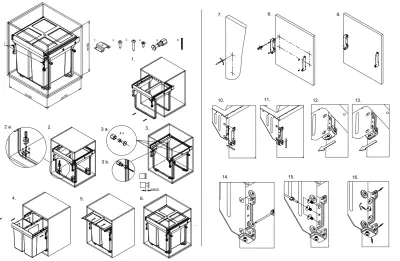 Garbi Carrier C-60-3-H Sistema di raccolta differenziata dei rifiuti con guide proprie e 3 contenitori 1 x 34 + 2 x 17 Litri 1208957470