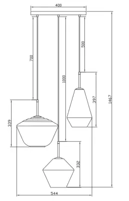 Decor Lime 1467 mm alta moderna lampadario dorato con 3 fonti luminose 7983