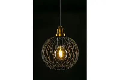 Decor Viela lampada a sospensione in metallo nero a forma di filo, sferica, diametro 25 cm 6972.