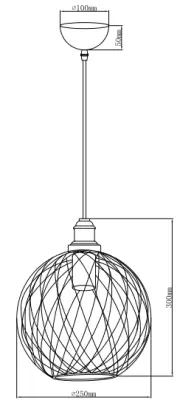 Decor Viela lampada a sospensione in metallo nero a forma di filo, sferica, diametro 25 cm 6972.