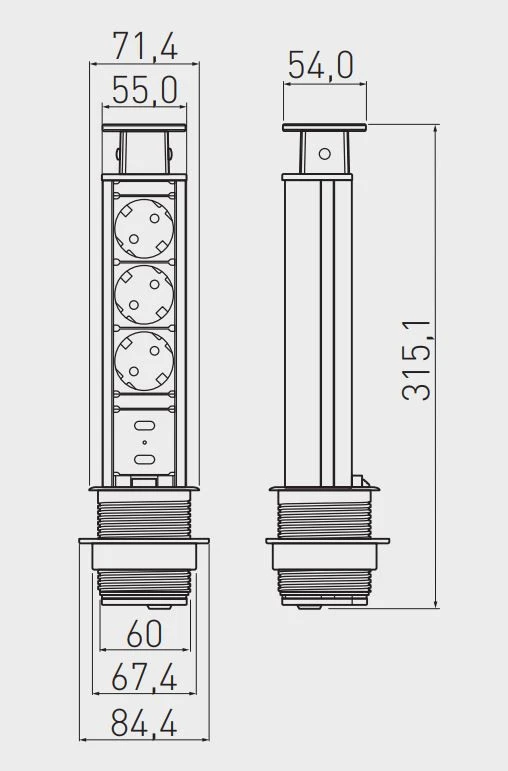 Indux Up & Down Presa da cucina piccola ed argentata con messa a terra da montare nel piano di lavoro con 3 spine e 2 porte USB 1208957840