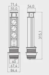 Indux Up & Down piccola presa a terra retraibile argento presa da cucina nel piano di lavoro con 3 prese e 2 x USB 1208957842